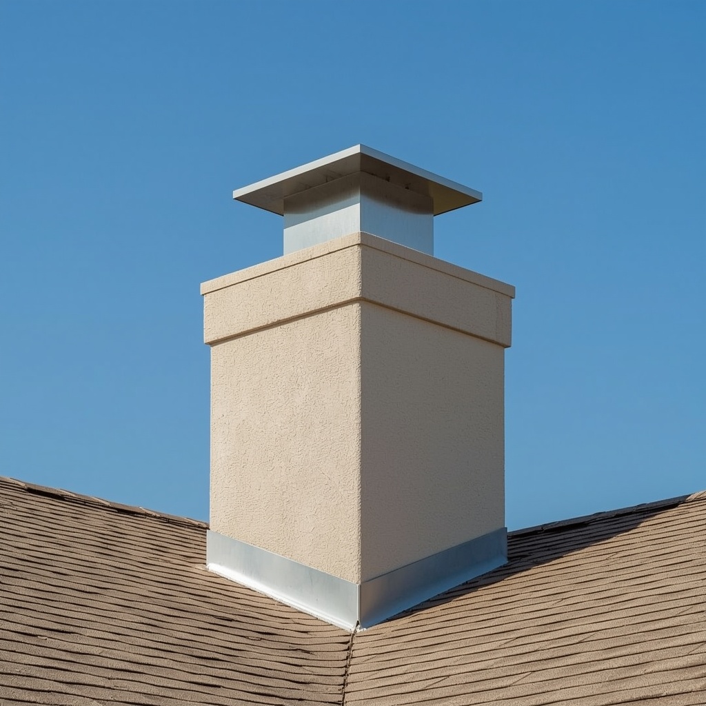 Prefab metal chimney chase with chase cover on a newer Texas home