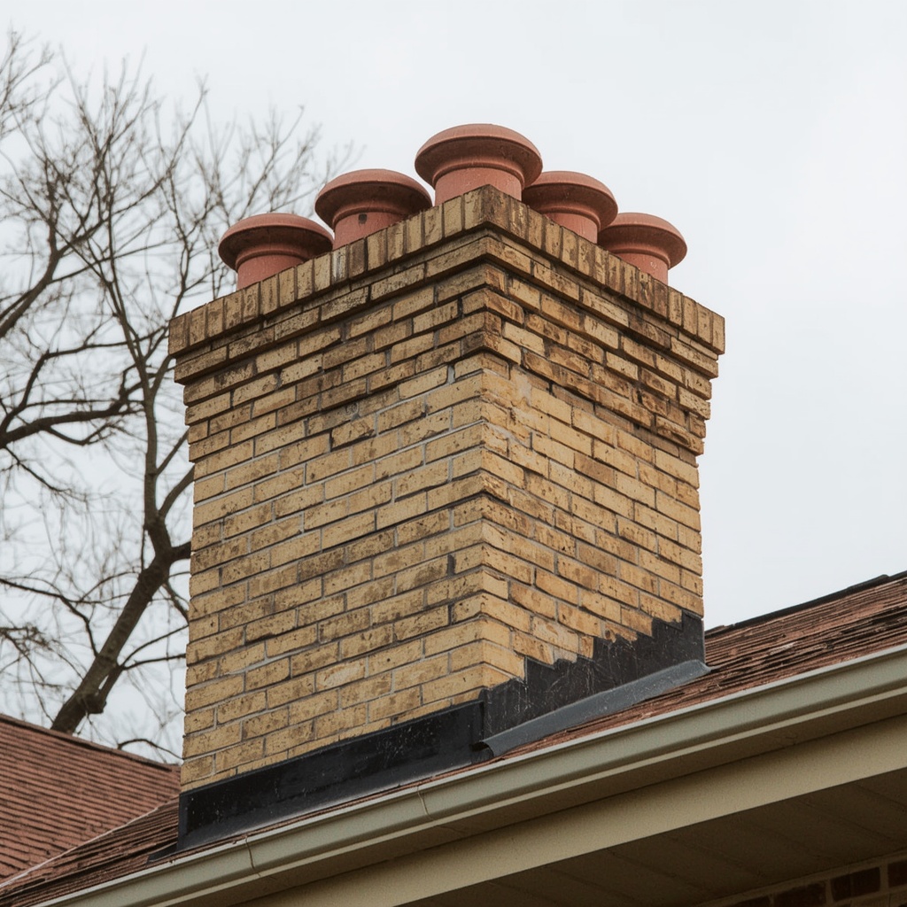 Older multi-flue corbeled brick chimney like east Dallas bungalows