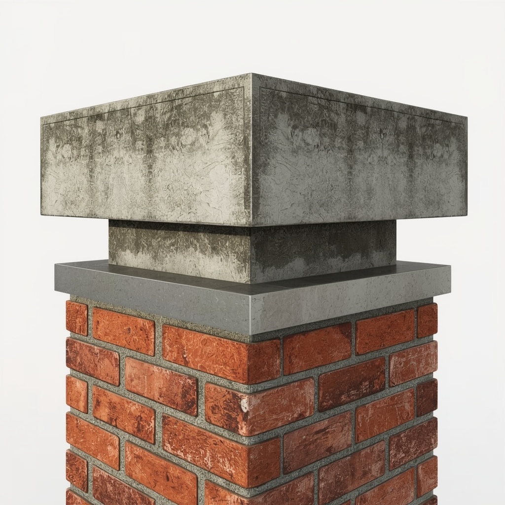 Close look at a concrete chimney crown, the kind that cracks in Texas weather