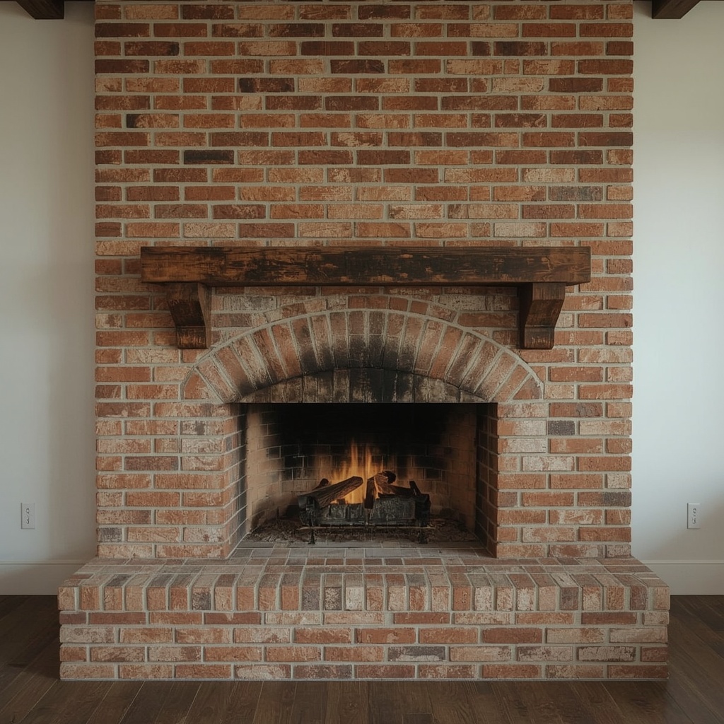 Brick firebox and damper area from inside the home