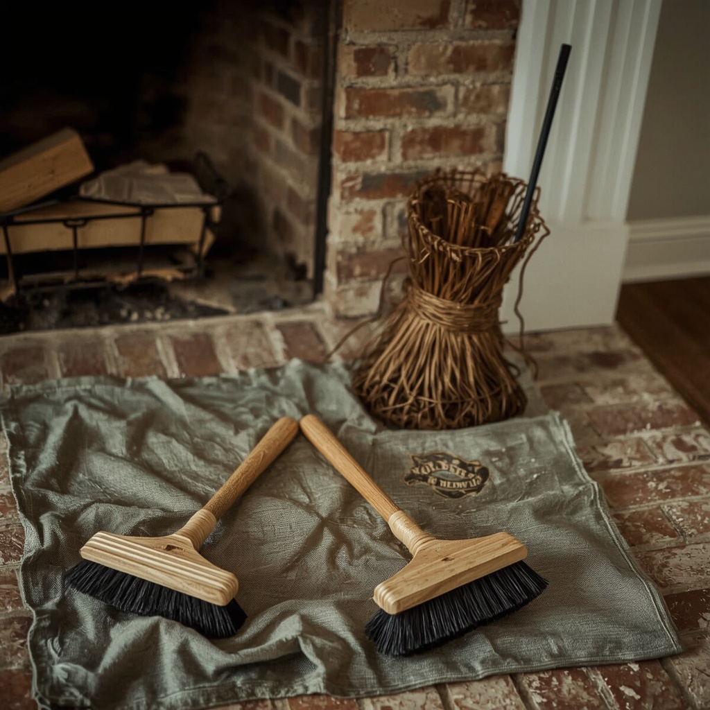 Chimney brush and rods ready for a flue cleaning