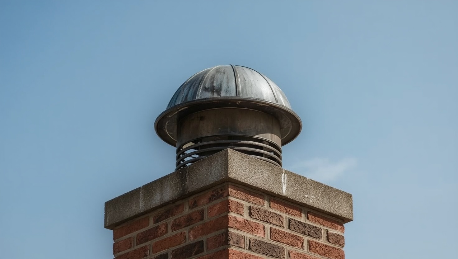 Metal chimney cap on brick chimney
